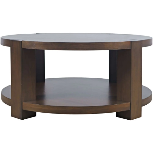 Brownstone 40" Round Block Frame Coffee Table with Wheels in Chocolate Brown